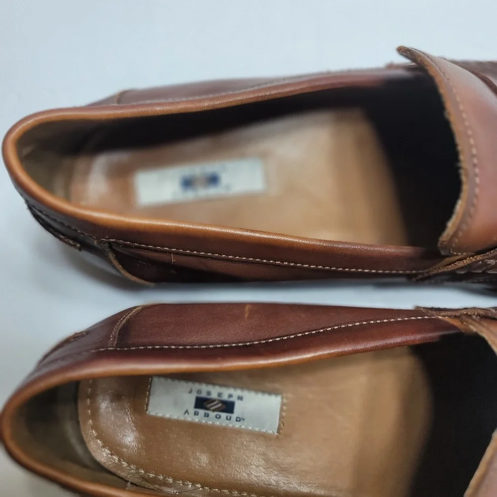 Joseph Abboud Mens Penny Loafer Brown Leather Slip On Dress Shoes 41RZ41 Size 13